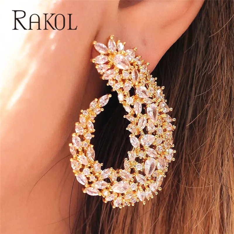 Роскошные Популярные геометрические серьги RAKOL с полным покрытием и фианитами