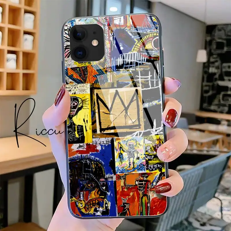 

Riccu Jean Michel Basquiat Art Graffiti Phone Case Tempered Glass For iPhone 11 Pro XR XS MAX 8 X 7 6S 6 Plus SE 2020 12 Pro Max