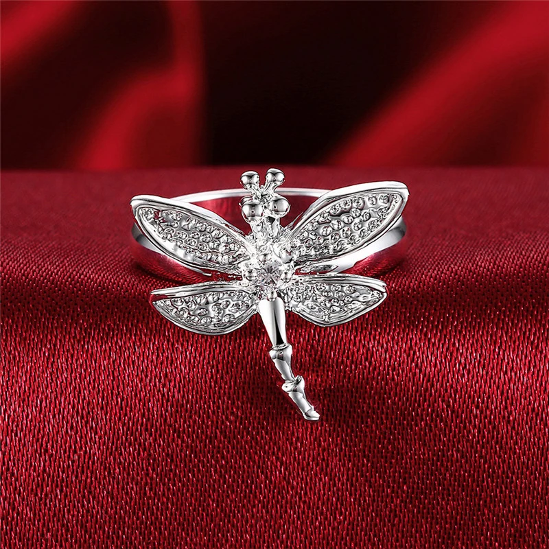 Creative Silver Color Dragonfly Ring For Women Korean Fashion Women's Wedding Rhinestone Jewelry Exquisite Party Accessories | Украшения