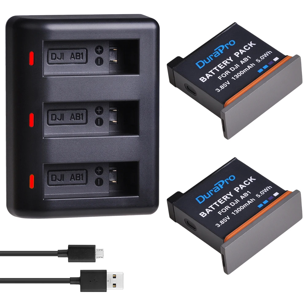 2 Battery Set DuraPro 2 шт. 1300 мАч AB1 Замена батарейный блок камеры+ светодиодный 3-слоты USB Зарядное устройство для DJI Osmo AB1 пульт дистанционного управления для спортивной Камера - Цвет: 2 Battery Set