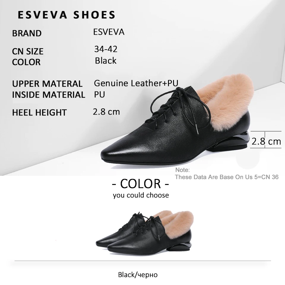 

ESVEVA 2019 Women Pumps Faux Fur Pointed Toe Casual Shoes Handmade Slip on Square Low Heels Women Shoes Size 34-42 Low Heels