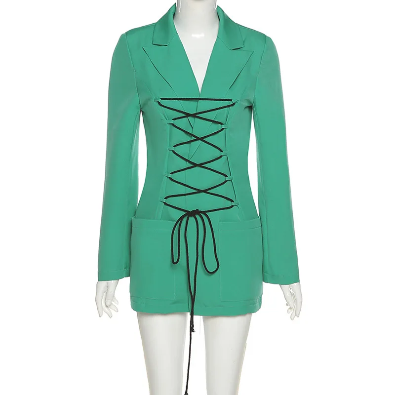 

Autumn Winter Solid Color Casual Jackets Fashion Bandage Tops Coat For Women Elegant Office Lady Streetwear Jacket Female
