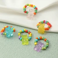 gummy bear ring with beaded transparent rainbow colorful candy resin adjustable rings for women girl summer new jewelry