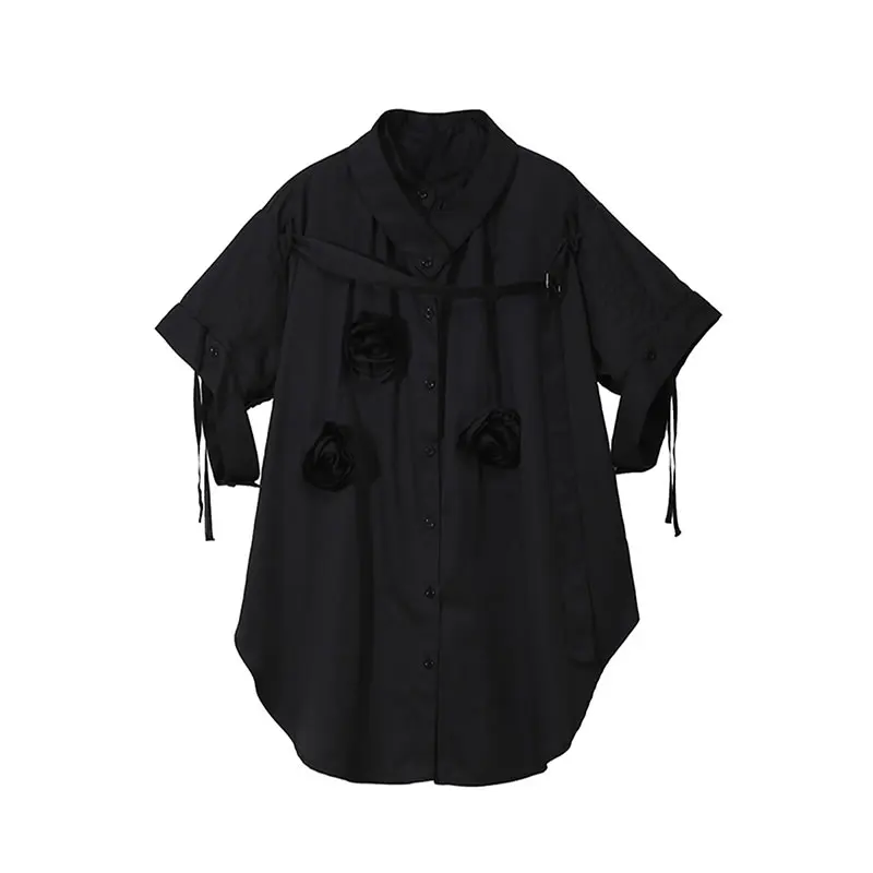 

XITAO Fashion Splicing Flower Shirt Solid Color Irregular Three-dimensional Decoration 2021 Spring Autumn New Women Top ZY5923