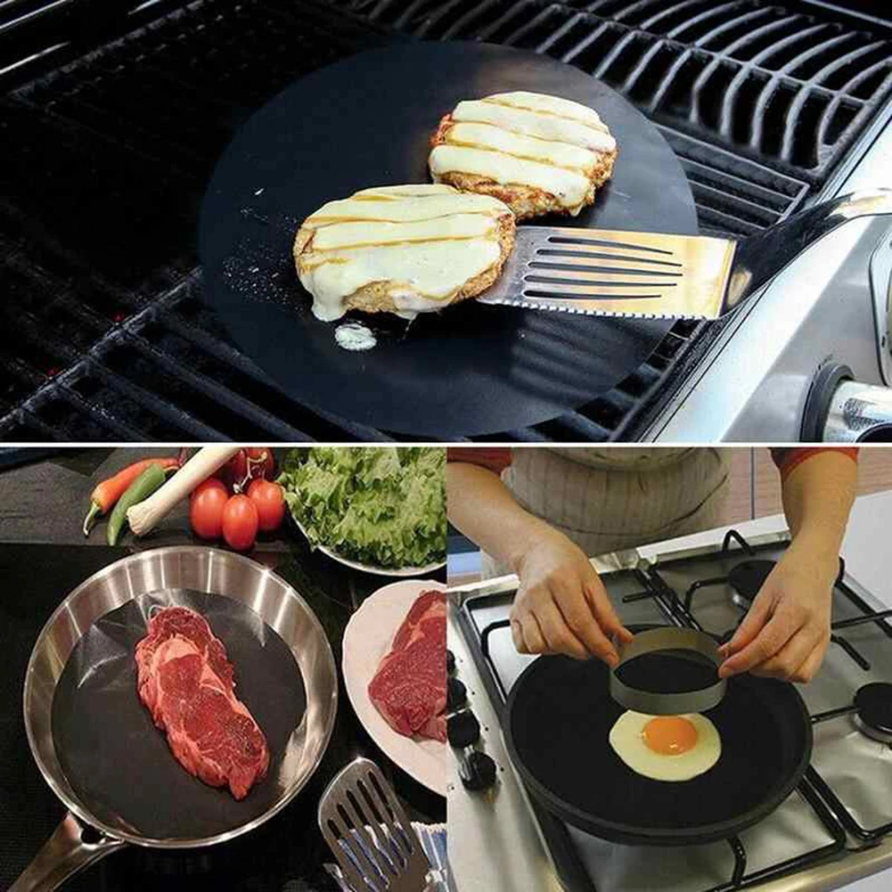 Round BBQ Grill Mats 25 cm Non-Stick Reusable Coating Grilling PFOA-Free Cooking Pads for Pan Tool Supply | Дом и сад