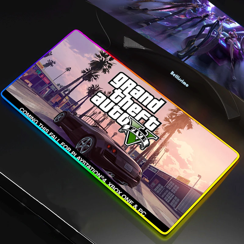 

LED RGB Mouse Pad Big Size XXL Gamer Anti-slip Rubber Pad Play Mats Gaming for RGB Keyboard Laptop Computer Grand Theft Auto GTA