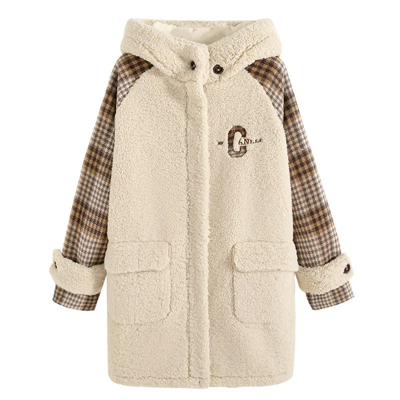 Lamb Wool Coat Female Middle School Students 2021 Winter Clothes New Girls Thickened Cotton Wool Coat