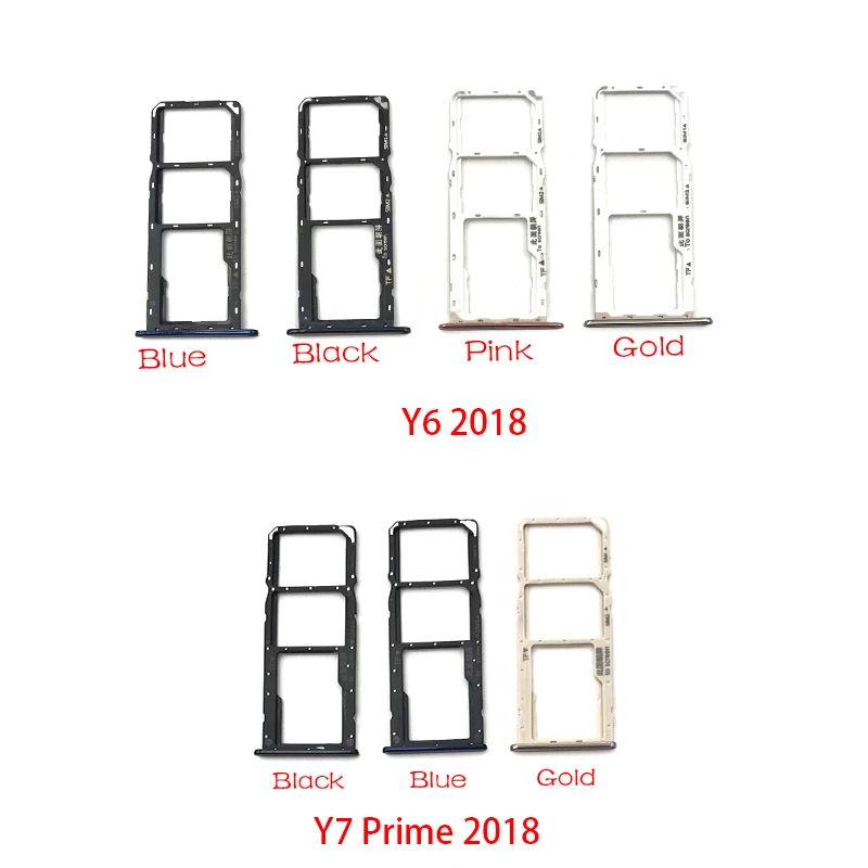 10Pcs/Lot, SIM Card Slot SD Card Tray Holder Adapter For Huawei Y6 Y7 Prime Y9 2018 SIM Tray Replacement Spare Parts