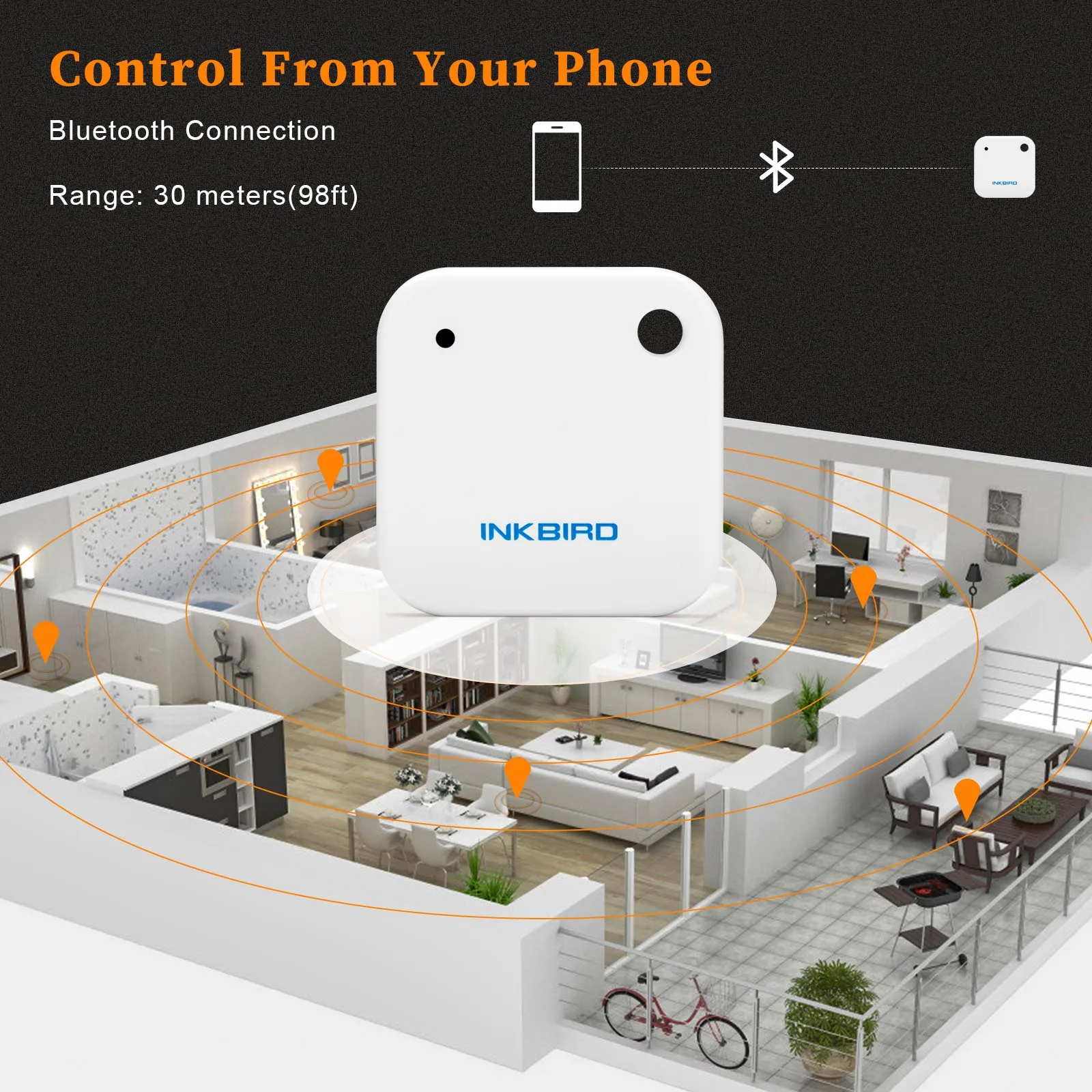 Датчик температуры и влажности INKBIRD IBS TH2 Bluetooth управление через приложение для