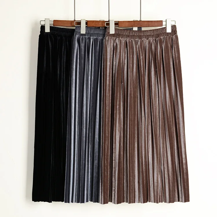 Весенняя винтажная бархатная Зимняя юбка плиссированная эластичная элегантная