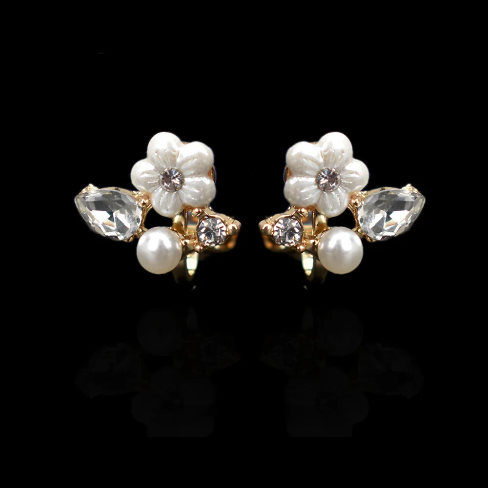 Korean Flower Clip Earrings Without Piercing Gold color Simulated Crystal Ear Cuff Earring Non Pierced Floral Jewelry pendientes | Украшения