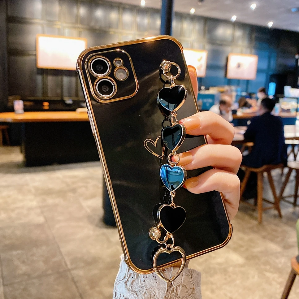 Чехол для iPhone 12 Pro Max с браслетом девушек чехол сердечком 10 11 7 8 Plus iPhoneX Xs Xr мягкий на