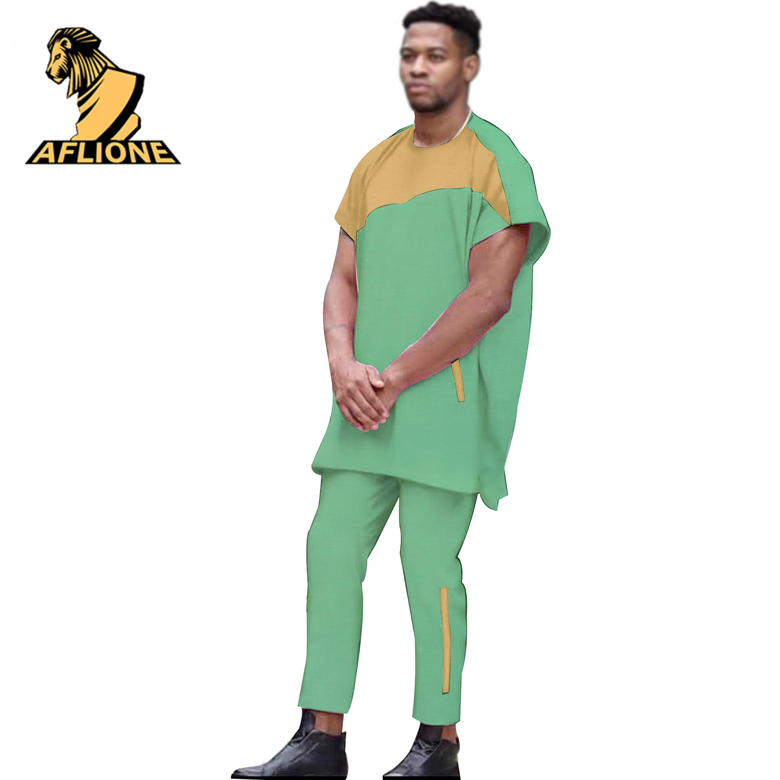 2021 New Spring African Clothes For Men Dashiki Long Sleeve Bicolor Wax Crew Neck Colorful Africa Hombre Rich Bazin 2 Piece Set