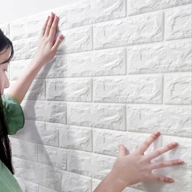 

10pcs 77x70cm Living Room Bedroom Self-adhesive Waterproof Brick Pattern Wall Sticker Pad Paper Pattern Wallpaper