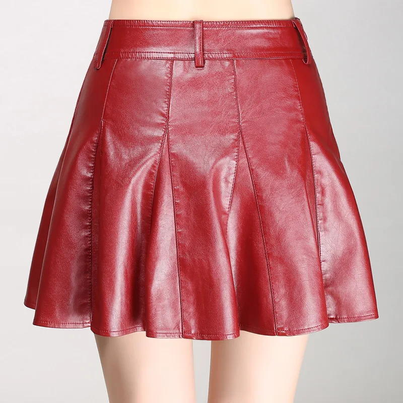 Женская плиссированная юбка из искусственной кожи красная облегающая мини-юбка