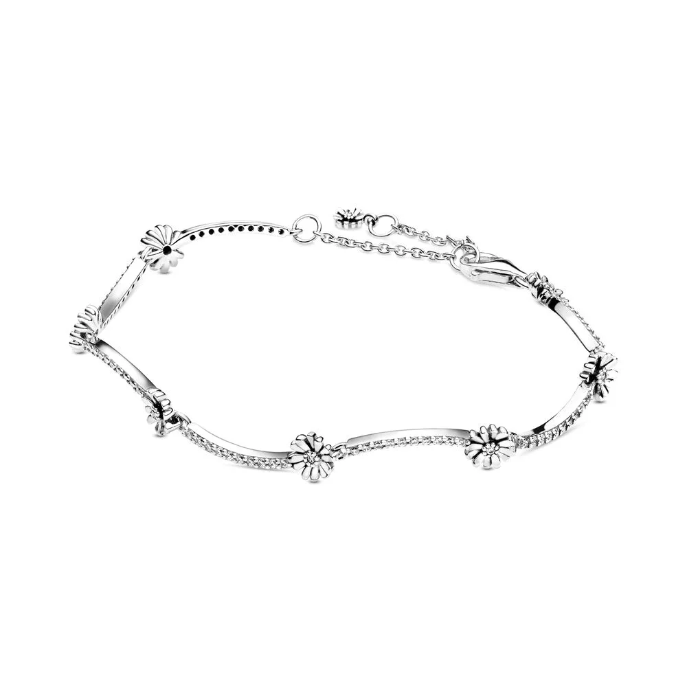 

2020 NEW 100% 925 Sterling Silver Spring Sparkling Daisy Flower Bracelet Fit DIY Europe Women Original Fashion Jewelry Gift