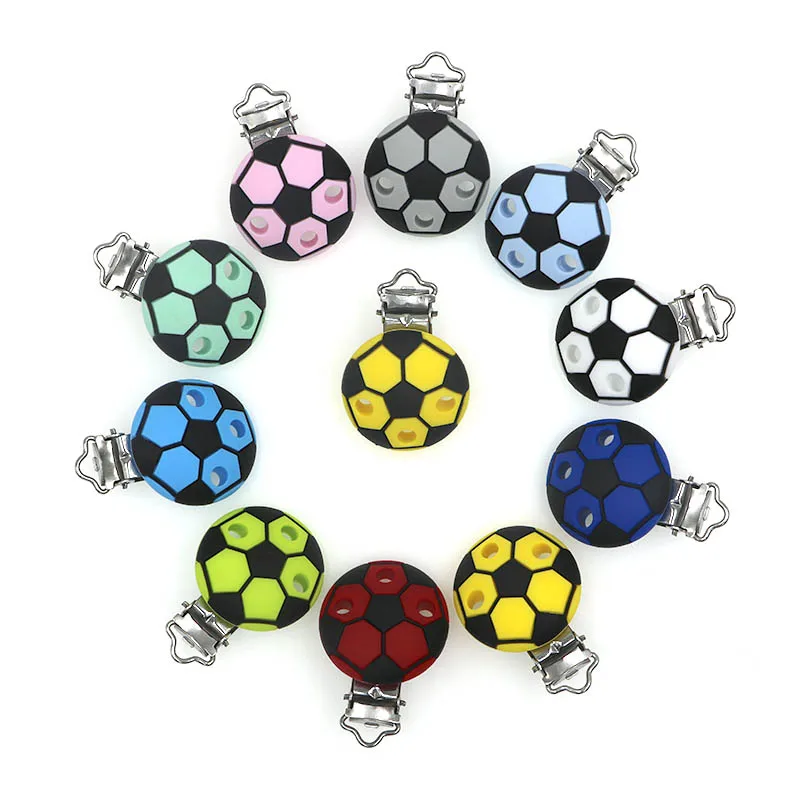 Kovict 3pc Round Football Shape Baby Pacifer Clips Perle Silicone Teether Clip DIY Baby Dummy Chain Nipple Holder Rodent Nursing