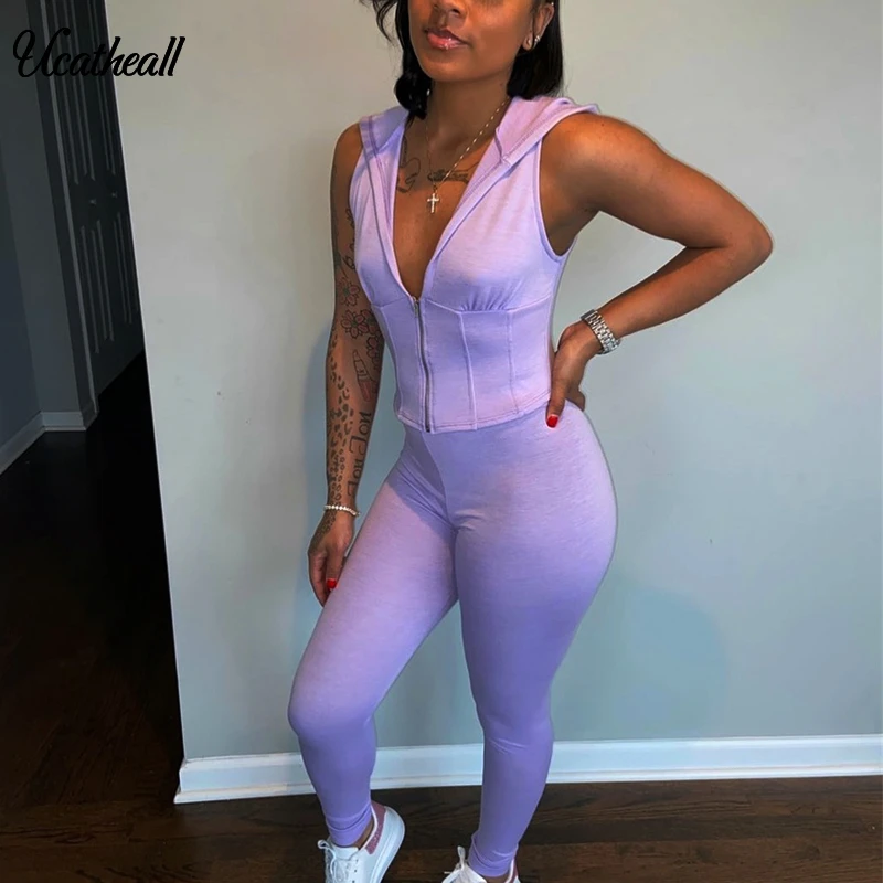 Молния с капюшоном воротник 2 шт наряды футболка без рукавов длинные брюки