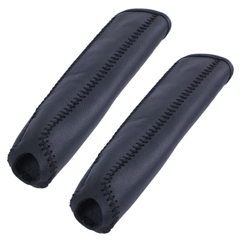 

2X Leather Hand Brake Cover Protective Sleeve for Honda / Accord / Civic 8, Black + Black Line
