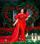 Элегантные красные вечерние платья с рукавами-крылышками и блестками, с оборками и нарукавником, платье-Русалка для выпускного вечера