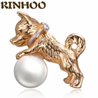 Женская Брошь с жемчужным шариком RINHOO, милая маленькая собачка броши на воротник с лацканами, булавка для пальто, бижутерия, подарок для детей, эмалированная брошь с животным