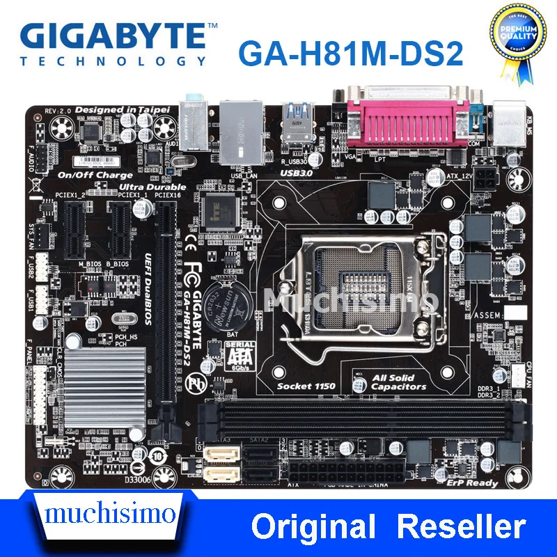 GIGABYTE GA-H81M-DS2 настольная материнская плата H81 Socket LGA 1150 i3i5 i7 DDR3 16G Micro-ATX UEFI биос оригинальная Отремонтированная материнская плата