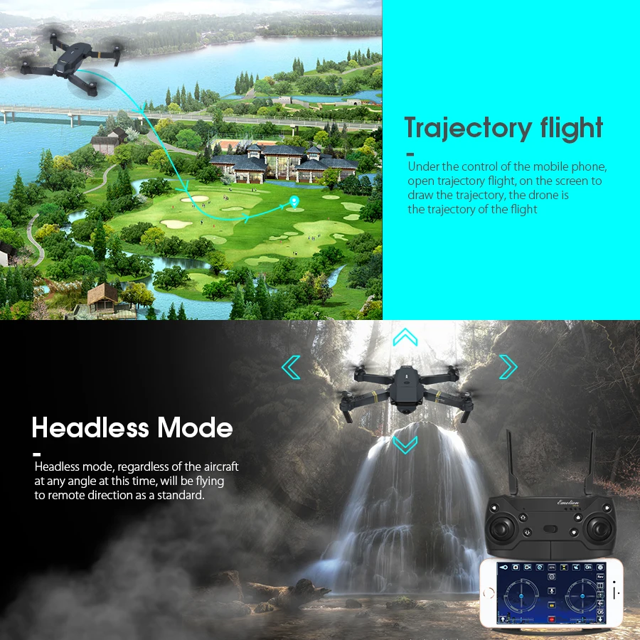 Дрон E58 Wifi Fpv широкоугольная камера Hd 1080P / 720P/4K режим удержания высоты складной