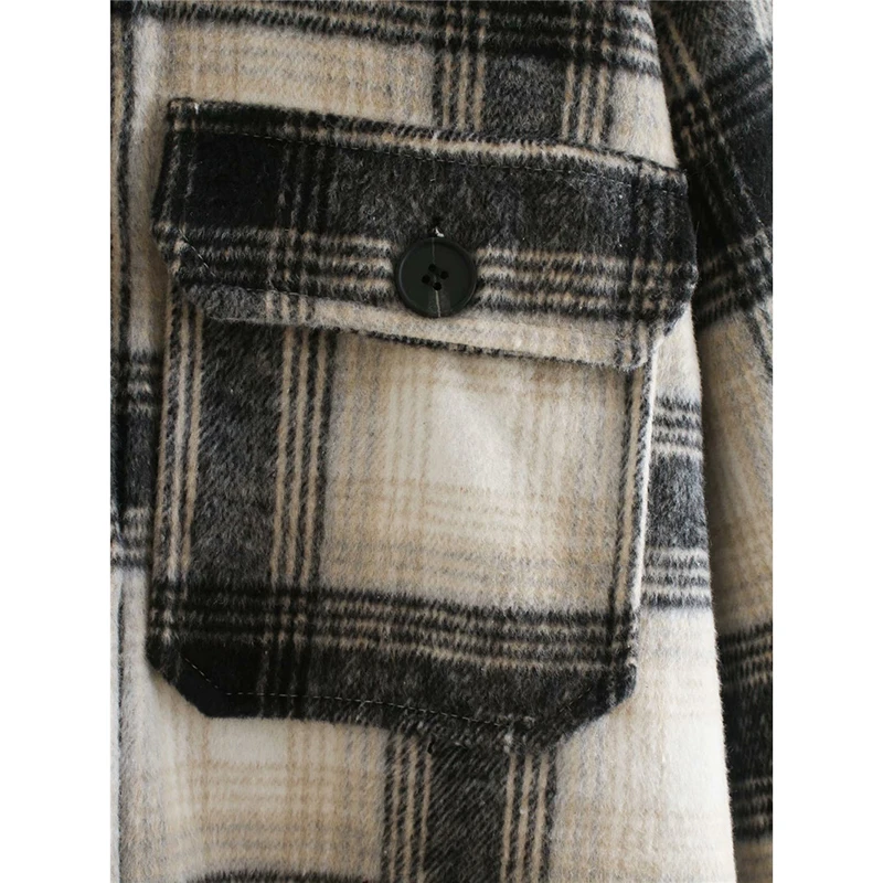 

2020 New Fashion Plaid Print Womens Woolen Long Jacket Autumn Stylish Lady Single Breasted Long Sleeve Thick Outwear Jackets