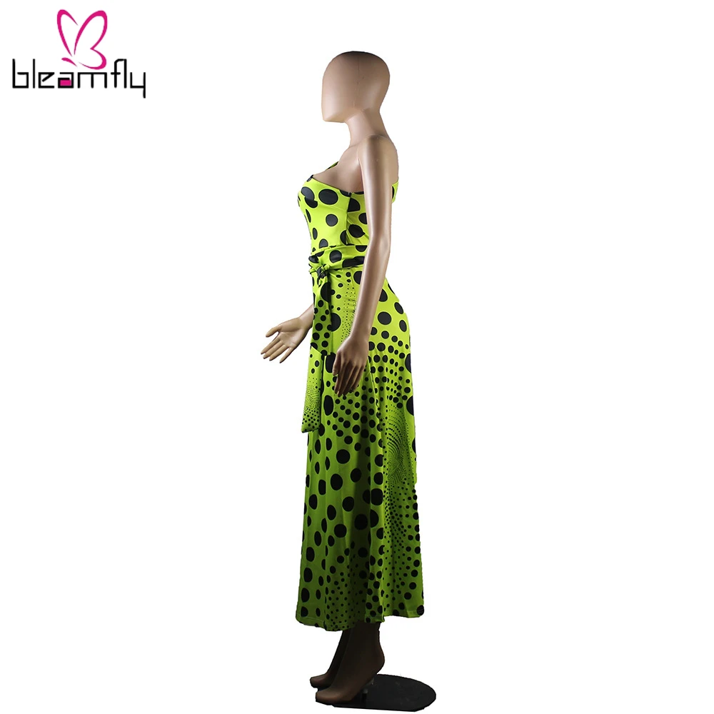 2019 женское летнее новое платье в горошек без рукавов с одним плечом длинное