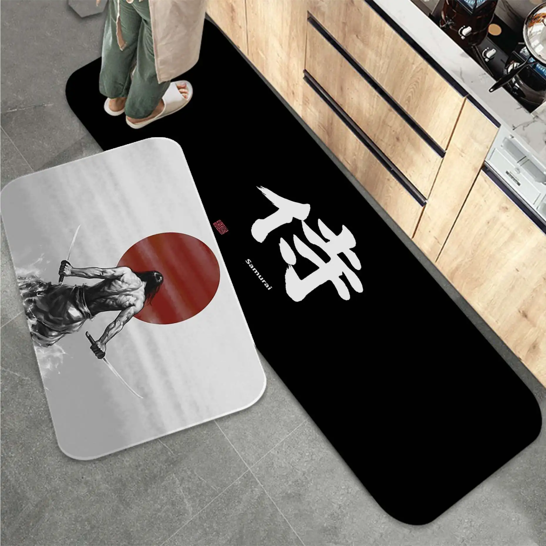 

Japanese Bushido Samurai Printed Flannel Floor Mat Bathroom Decor Carpet Non-Slip For Living Room Kitchen Welcome Doormat
