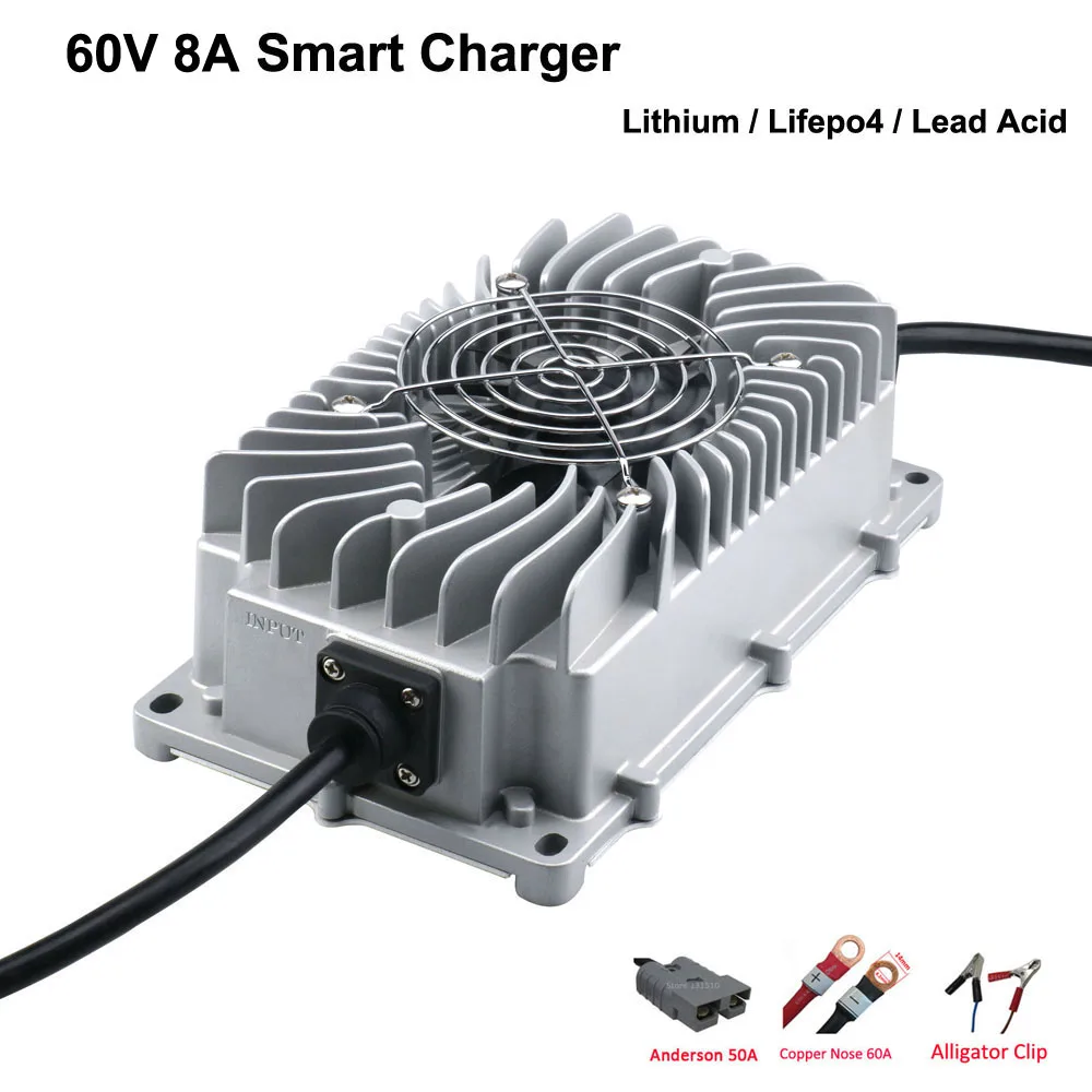 

60V 8A LiFePO4 Lead Acid Lithium Waterproof Ebike Charger 67.2V 71.4V 73V Smart Energy Storage Forklift RV Battery Fast Charger