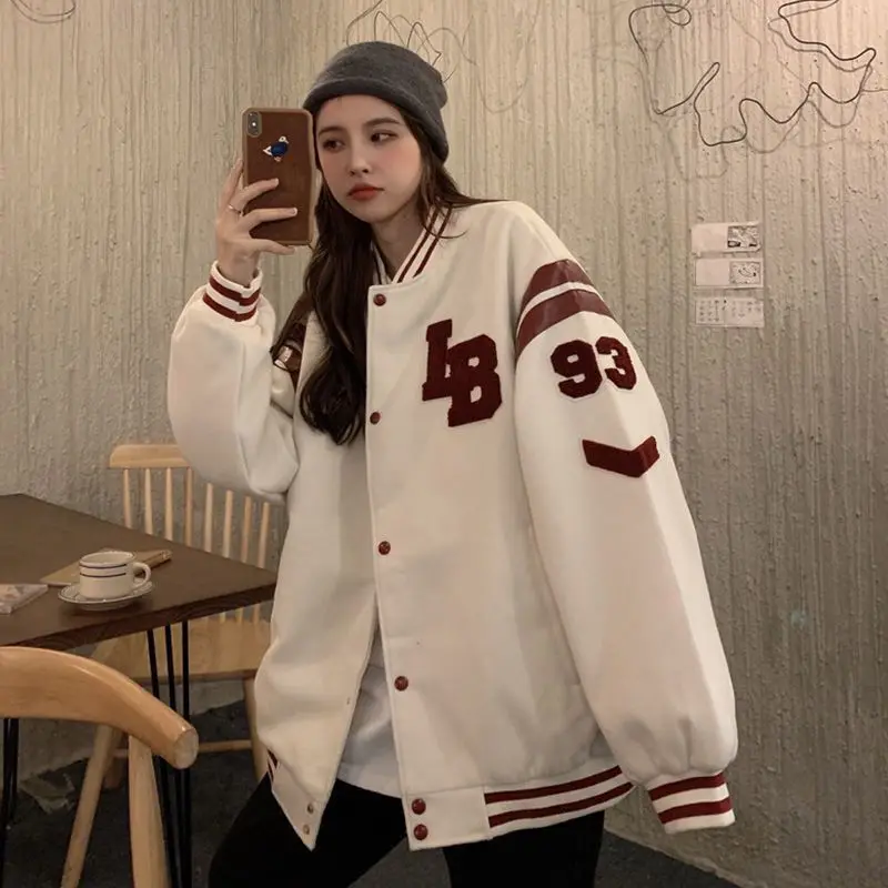 

Spring Coat American Baseball Bomber Jacket Loose Retro Men Women Couples Tops Harajuku Plus Size Jackets Streetwear
