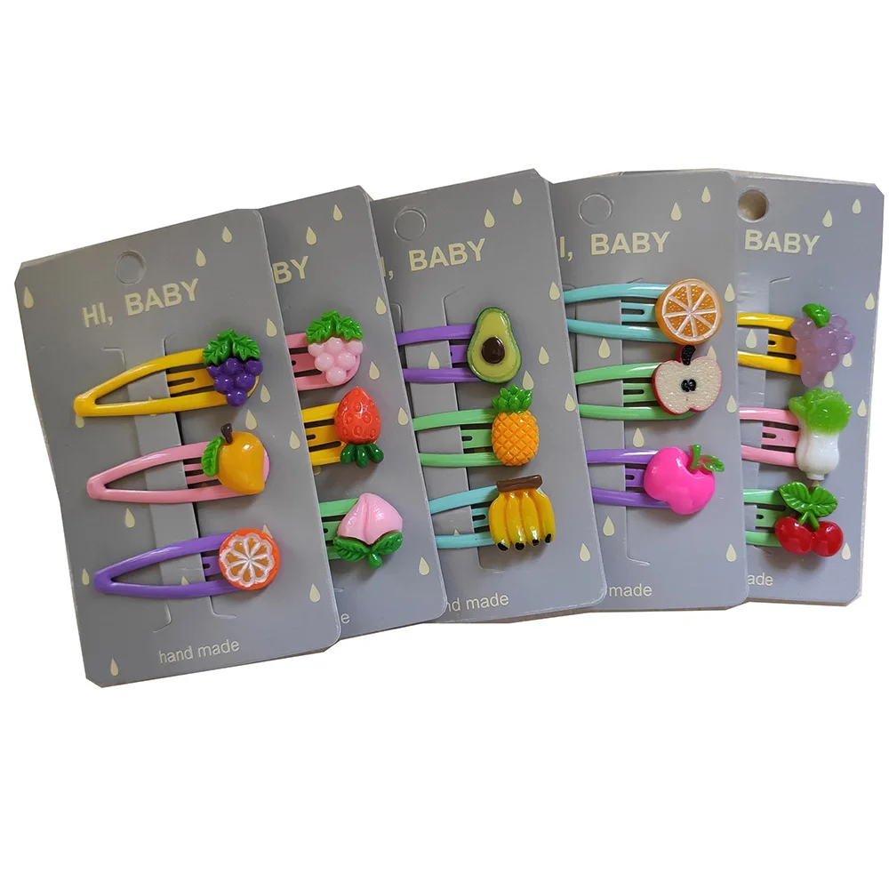 Random color 3 pcs Случайный цвет 5 шт. заколки для волос с мультяшными фруктами Красочные заколки для волос виноградные персиковые заколки для волос из смолы, Детские аксессуары для девочек - Цвет: Random color 3 pcs
