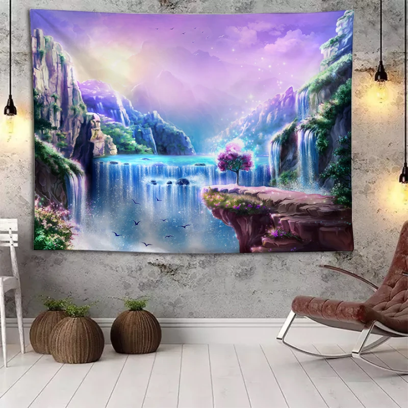 

Beautiful Waterfall Series Printed Tapestry Home Decoration Colorful Psychedelic Landscape Tapestry Living Room Wall Hanging
