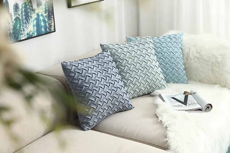 Blue Cushion Cover Soft Faux Suede Home Decorative Navy Pillow Cover Woven Pattern Green 45x45cm/30x50cm