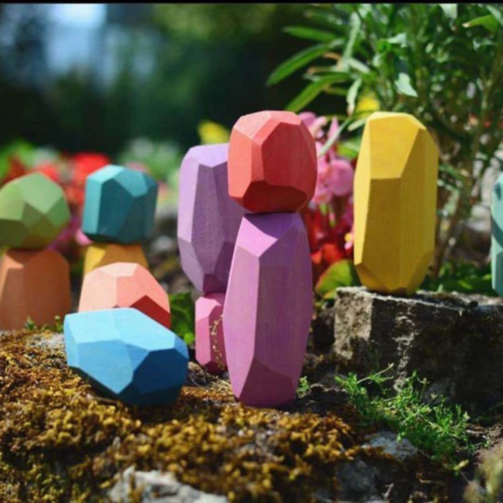 

Wooden Building Block Colored Stone Educational Toys Stacking Game Stone Wooden Toy