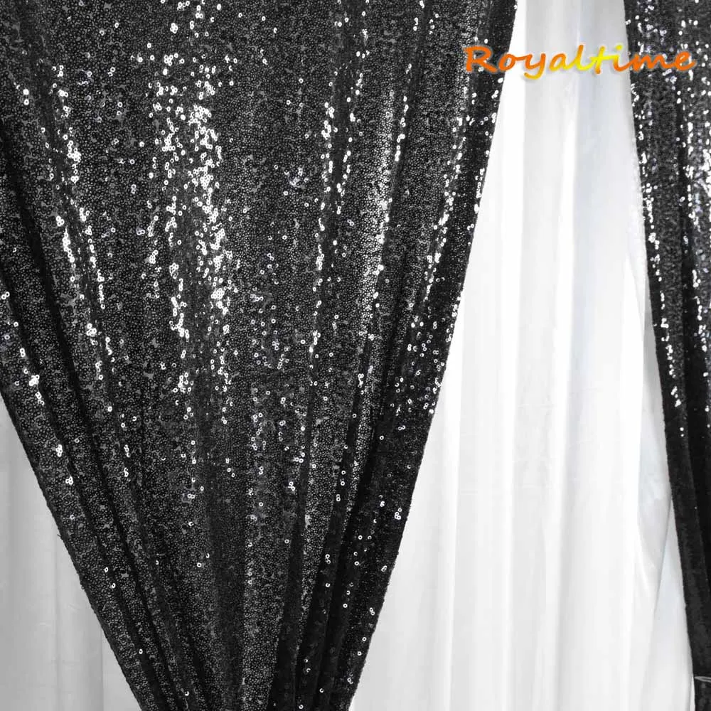 Royaltime, 2 шт., 2x8ft, золотые блестки, фон для занавес, свадебная фотобудка, фон для фотосъемки, Свадебная вечеринка, Рождественское украшение - Цвет: Black