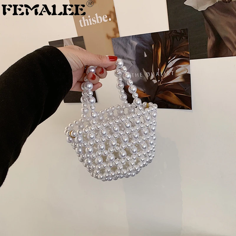 

Летние пляжные сумочки ручной работы из бисера, модная сумка-мешок с жемчугом, плетеная Женская диагональная мини-сумка, новые вечерние кла...