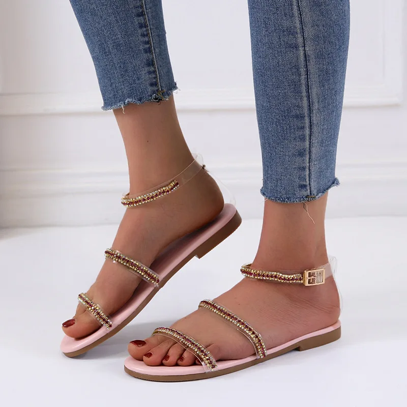 Европейские и американские летние сандалии с прозрачной шнуровкой кристаллами