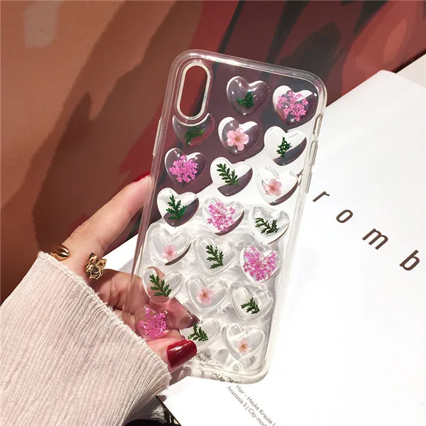 Qianliyao Винтаж 3D сердце настоящие Цветы Чехол для телефона для iphone X XS Max XR Мягкий ТПУ чехол для iphone 6 6s 7 8 Plus capa - Цвет: 4