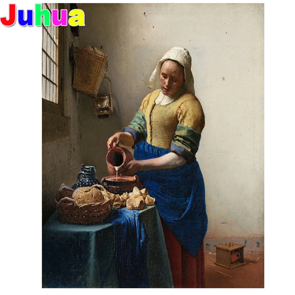 

Алмазная 5d картина «сделай сам» Milkmaid girl, вышивка крестиком, полностью квадратная круглая Алмазная вышивка, Настенная Наклейка, декоративно...