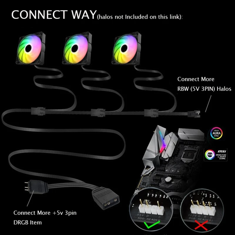 

ARGB 5V 3 Pin Extension Cable AURA MSI Motherboard Splitter Adapter for 5V Halos Dropshipping