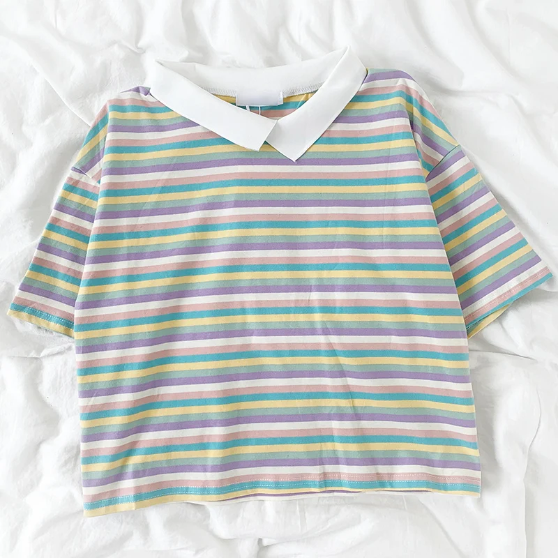 Летняя свободная короткая футболка радужного розового цвета с отложным