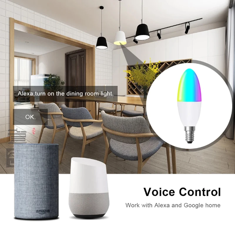 

LED Light Tuya 5W WiFi Smart Candle Bulb with Smart Life APP Remote RGB Led Lamp Bulb Dimmable Voice Works For Alexa Google Home