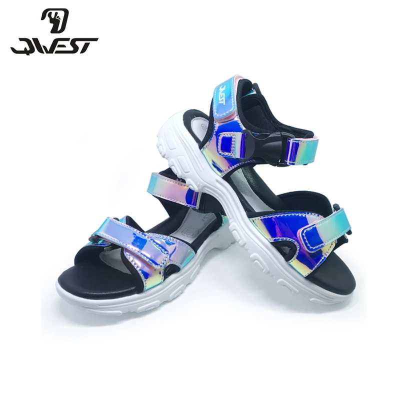 Брендовые Летние повседневные сандалии с вырезами на липучке кожаные стельки