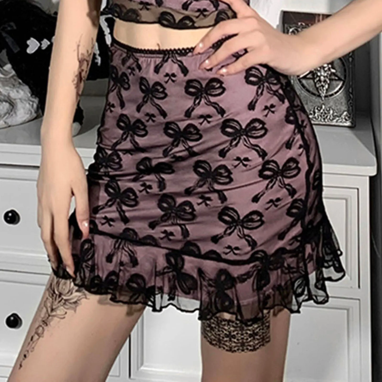 

Сетчатая мини-юбка с высокой талией и оборками, в стиле 90-х