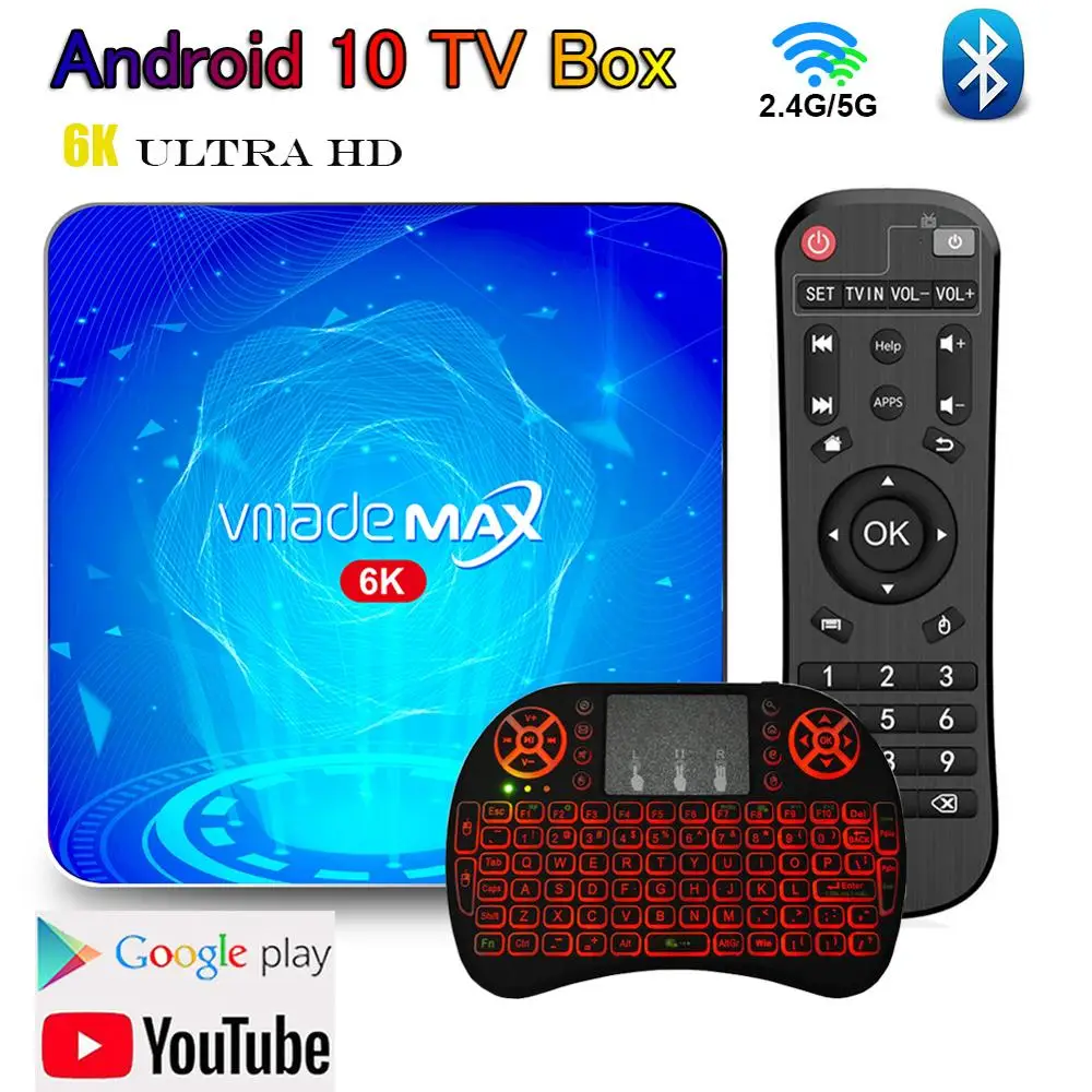 2020 Смарт ТВ приставка Android 10 Vmade Max 4 Гб 64 TVBOX 6K 60fps Google PlayStore Youtube Декодер каналов