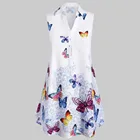 Женское богемное Платье без рукавов, Элегантное повседневное Белое Платье на пуговицах, с принтом бабочки, размера плюс, 40 #, на лето