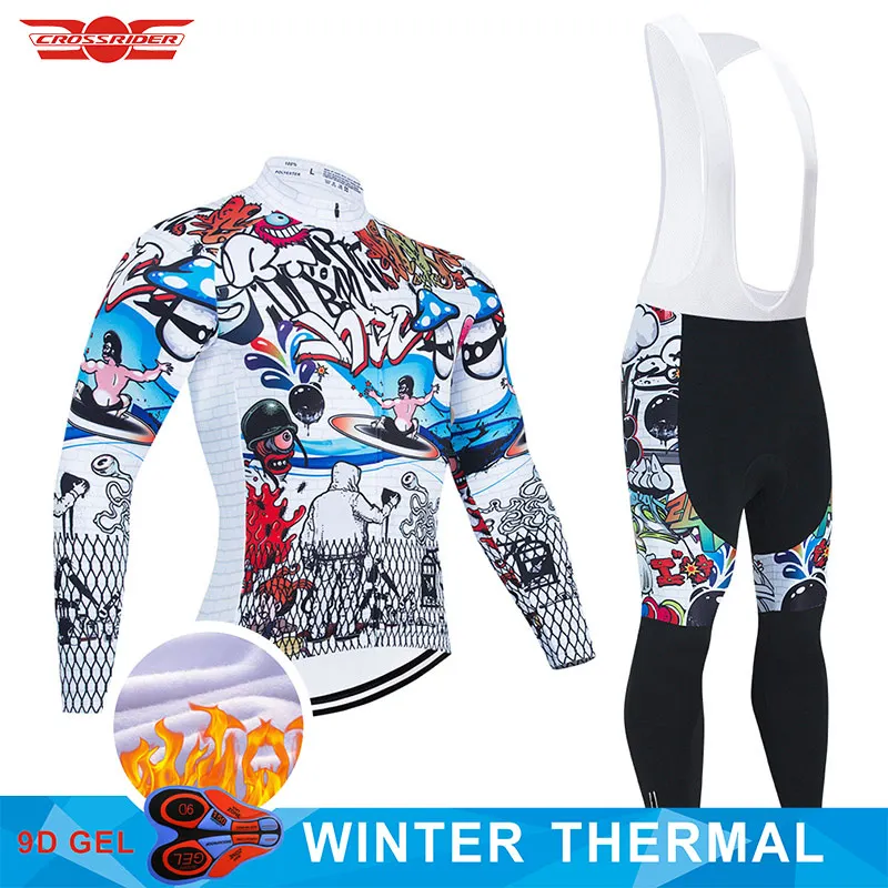 Crossrider 2022 Winter Thermal Fleece Funny Cycling Clothing Mens Long Set MTB Uniform Bike Wear Bicycle Clothes Cycling Jerseys
