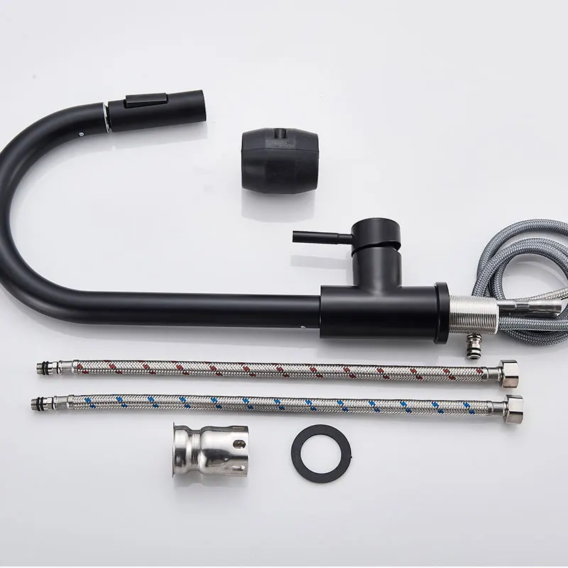 

Matte Black Kitchen Faucet Cold and Hot Kitchen Mixer Pull Out Two Function Deck Mounted Tap With Free Hose